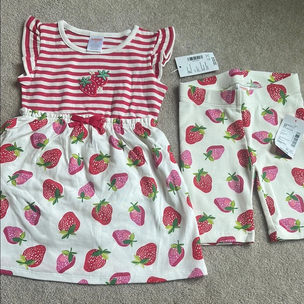 Gymboree‎ Strawberry Print Casual Dress Set - Red and White